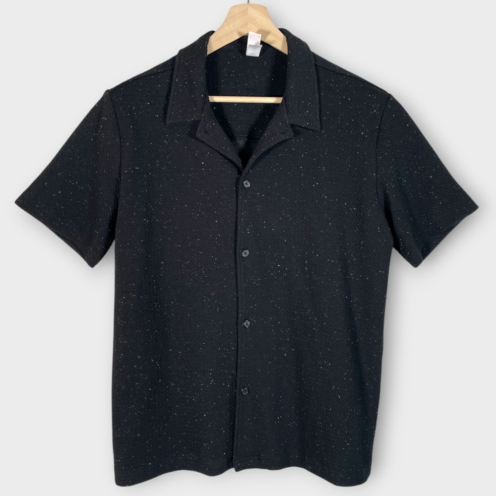🦜 Fleece Factory Casual Shirt Mens MEDIUM Black Short Sleeve Normcore NEW